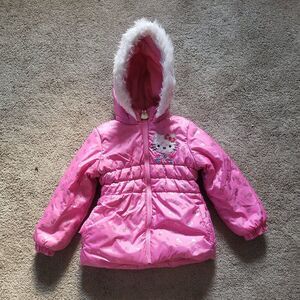 Hello kitty girl's pink puffer hooded full zip jacket size 4T